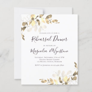 Budget Gold Eucalyptus Rehearsal Dinner Invitation