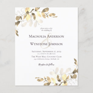 Budget Gold Eucalyptus Wedding Invitation