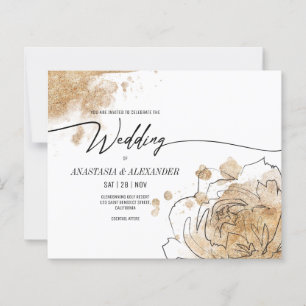BUDGET Gold & Floral wedding invitation.