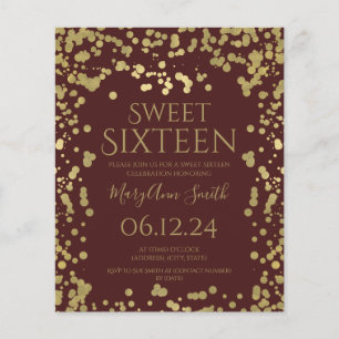 Budget Gold Foil Confetti Sweet 16 Invite Burgundy Flyer
