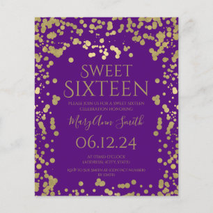Budget Gold Foil Confetti Sweet 16th Invite Purple Flyer