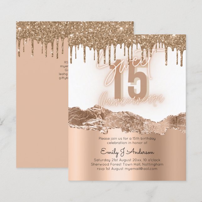 Budget Gold  Foil Glitter Quinceanera 15th (Front/Back)