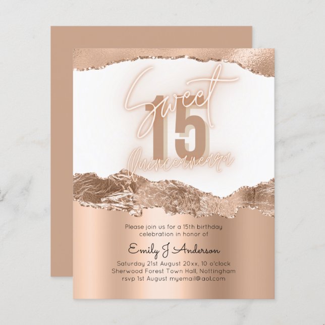 BUDGET Gold Foil Glitter Quinceanera 15th Birthday (Front/Back)