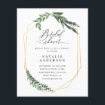 budget gold geometric greenery bridal shower  flyer<br><div class="desc">budget bold modern design featuring a gold geometric frame with beautiful watercolor leafy foliage.</div>