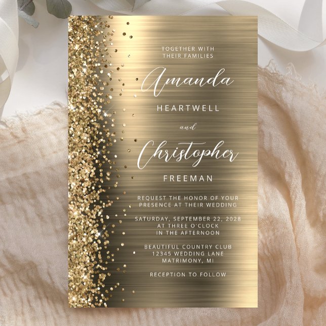 Budget Gold Glam Glitter Wedding Invitation (Creator Uploaded)