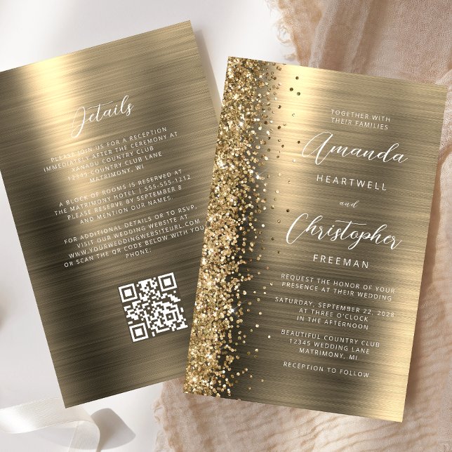 Budget Gold Glam QR Code Wedding Invitation (Creator Uploaded)