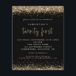 Budget Gold Glitter 21st Black Party Invitation<br><div class="desc">A value for money BUDGET alternative on a smaller size 4.5 x 5.6” semi-gloss 110lbs weight, which is of similar thickness to a postcard (however is not suitable to use as a postcard.). PLEASE NOTE there is ONE invite per sheet Gold Glitter 21st Black Party Invitation. Elegant gold faux glitter...</div>