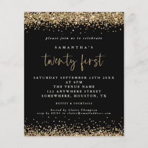Budget Gold Glitter 21st Black Party Invitation