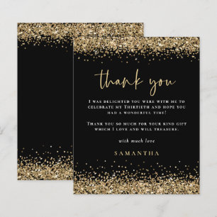 Budget Gold Glitter 30th Birthday Black Thank You