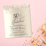 Budget Gold Glitter 50th Birthday Invitation<br><div class="desc">Elegant,  chic and budget-friendly 50th birthday party invitation with "50 & Fabulous" written in stylish script against a gold background,  with gold faux glitter dripping from the top. Personalise with her name and the party details.</div>