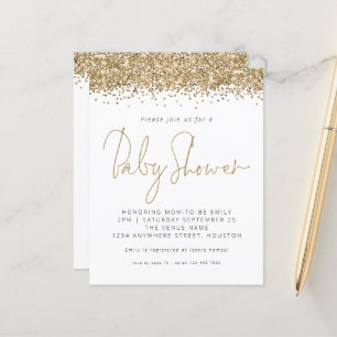 Budget Gold Glitter Baby Shower Invitation