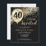 Budget Gold Glitter Balloon Black 40th Birthday<br><div class="desc">Modern Elegant Glam Black Yellow Gold Glitter Sparkle Balloon Any Age Adult Birthday Invitation</div>