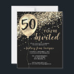 Budget Gold Glitter Balloon Black 50th Birthday<br><div class="desc">Modern Elegant Glam Black Gold Glitter Sparkle Balloon Any Age Adult Birthday Invitation</div>