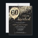 Budget Gold Glitter Balloon Black 60th Birthday<br><div class="desc">Modern Elegant Glam Black Gold Glitter Sparkle Balloon Any Age Adult Birthday Invitation</div>