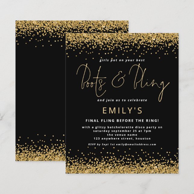 BUDGET Gold Glitter Black Bachelorette Disco (Front/Back)
