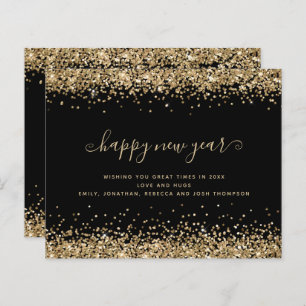Budget Gold Glitter Black Happy New Year Card