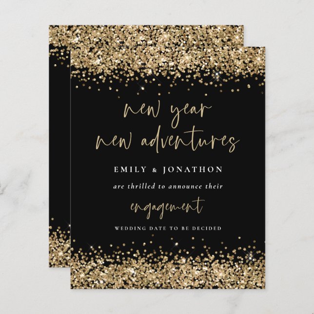 Budget Gold Glitter Black New Year Engagement (Front/Back)
