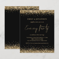 BUDGET Gold Glitter Black Wedding Evening Invite