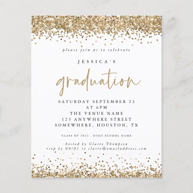 Budget Gold Glitter Border 2024 Graduation Invite (Front)