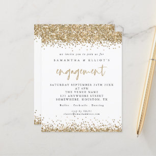 Budget Gold Glitter Border Engagement Party Invite