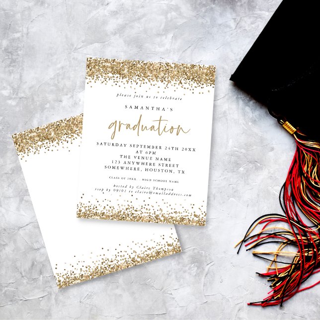 Budget Gold Glitter Border Graduation Invitation (Creator Uploaded)