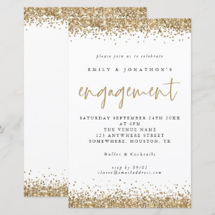 Budget Gold Glitter Borders Engagement Invitation