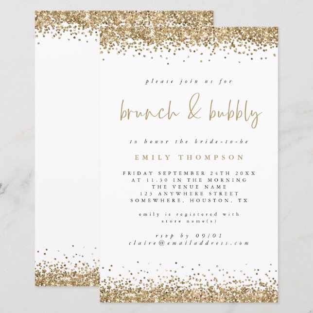 Budget Gold Glitter Brunch Bubbly Bridal Shower (Front/Back)