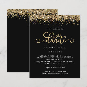 Budget Gold Glitter Celebrate Birthday Black