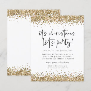 Budget Gold Glitter Christmas Lets Party Invite