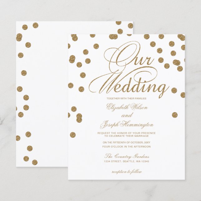 Budget Gold Glitter Confetti Wedding Invitation (Front/Back)