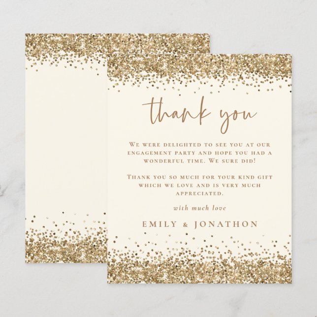 Budget Gold Glitter Cream Engagement Thank You (Front/Back)
