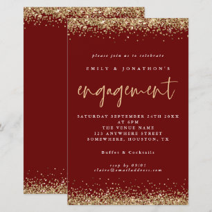 Budget Gold Glitter Engagement Burgundy Invitation