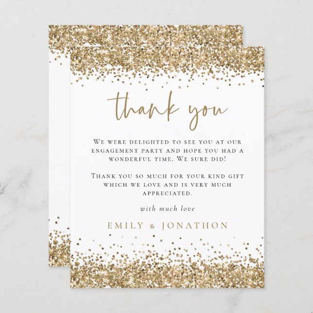 Budget Gold Glitter Engagement Party Thank You (Front/Back)