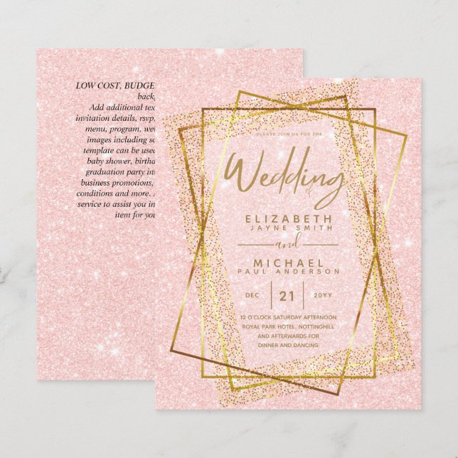 BUDGET GOLD Glitter Foil Look WEDDING INVITATIONS (Front/Back)