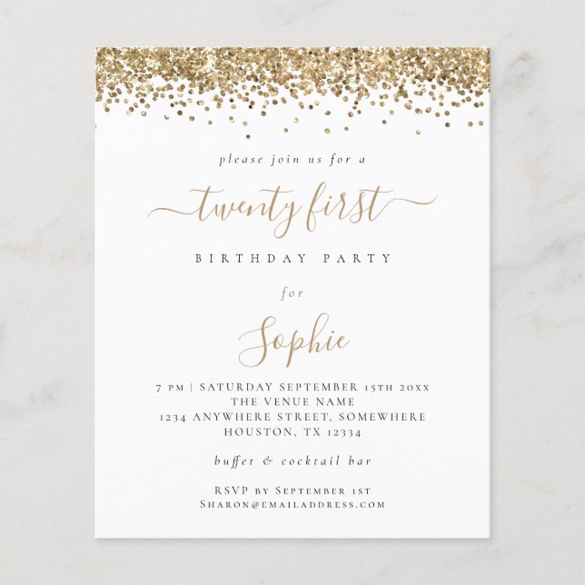 Budget Gold Glitter Girly 21st Party Invitation (Front)