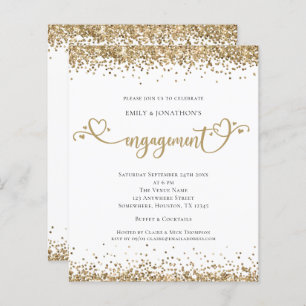 Budget Gold Glitter Heart Script Engagement Invite