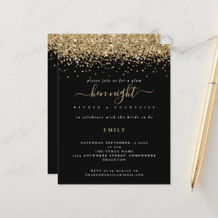 Budget Gold Glitter Hen Night Black Invitation