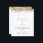 Budget Gold Glitter Hen Weekend Itinerary Invite<br><div class="desc">Gold Glitter Hen Weekend Itinerary Invite. A budget price SMALLER 4.5” x 5.6” alternative. Available in a SEMI-GLOSS 110 lb CARD STOCK which is the default option (thicker for invitations), OR a SATIN FINISH 80 lb THINNER PAPER STOCK (ideal for enclosures). Envelopes are an optional extra and are slightly larger...</div>