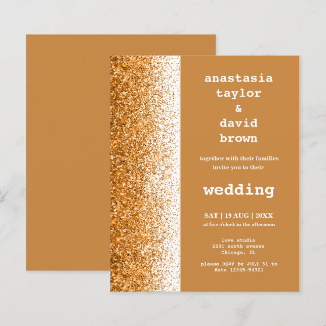 Budget Gold Glitter Modern Wedding Invitation (Front/Back)