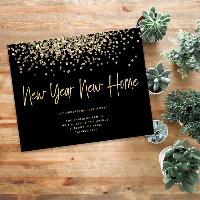 BUDGET Gold Glitter New Year New Home Moving Card (Creator Uploaded)