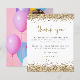 Budget Gold Glitter Photo 21st Party Thank You