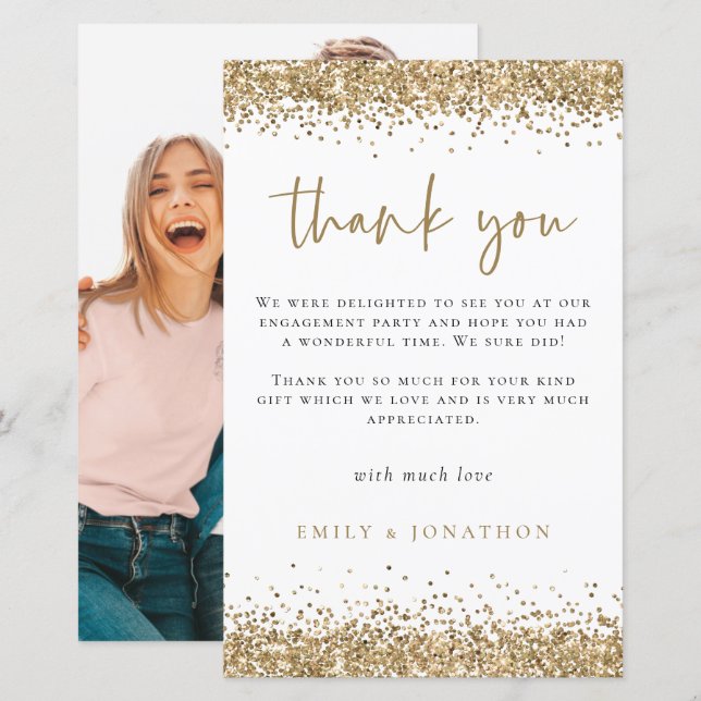 Budget Gold Glitter Photo Engagement Thank You (Front/Back)