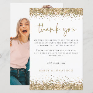 Budget Gold Glitter Photo Engagement Thank You