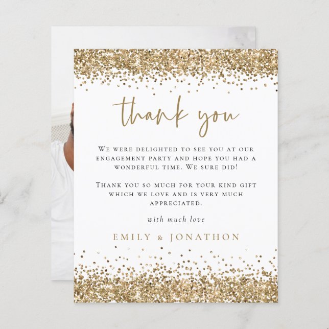 Budget Gold Glitter Photo Engagement  Thank You (Front/Back)