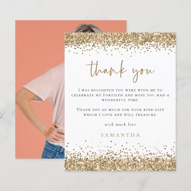 Budget Gold Glitter Photo Fortieth Thank You (Front/Back)