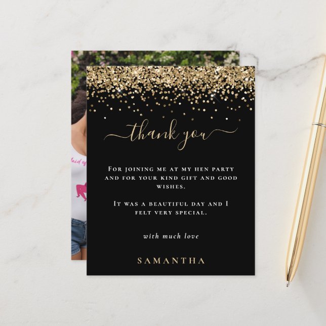 Budget Gold Glitter Photo Hen Party Black Thanks (Front/Back In Situ)