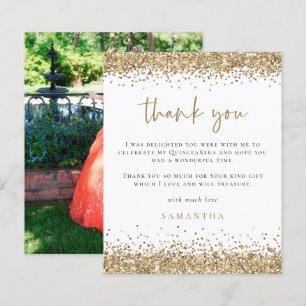 Budget Gold Glitter Photo Quinceañera Thank You