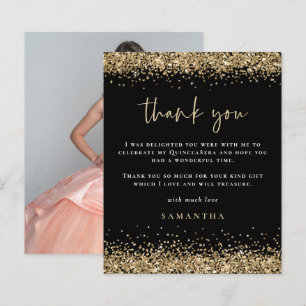Budget Gold Glitter Photo Quinceañera Thanks Black