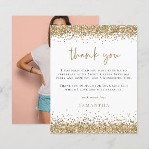 Budget Gold Glitter Photo Sweet Sixteen Thank You