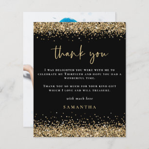 Budget Gold Glitter Photo Thirtieth Black Thankyou